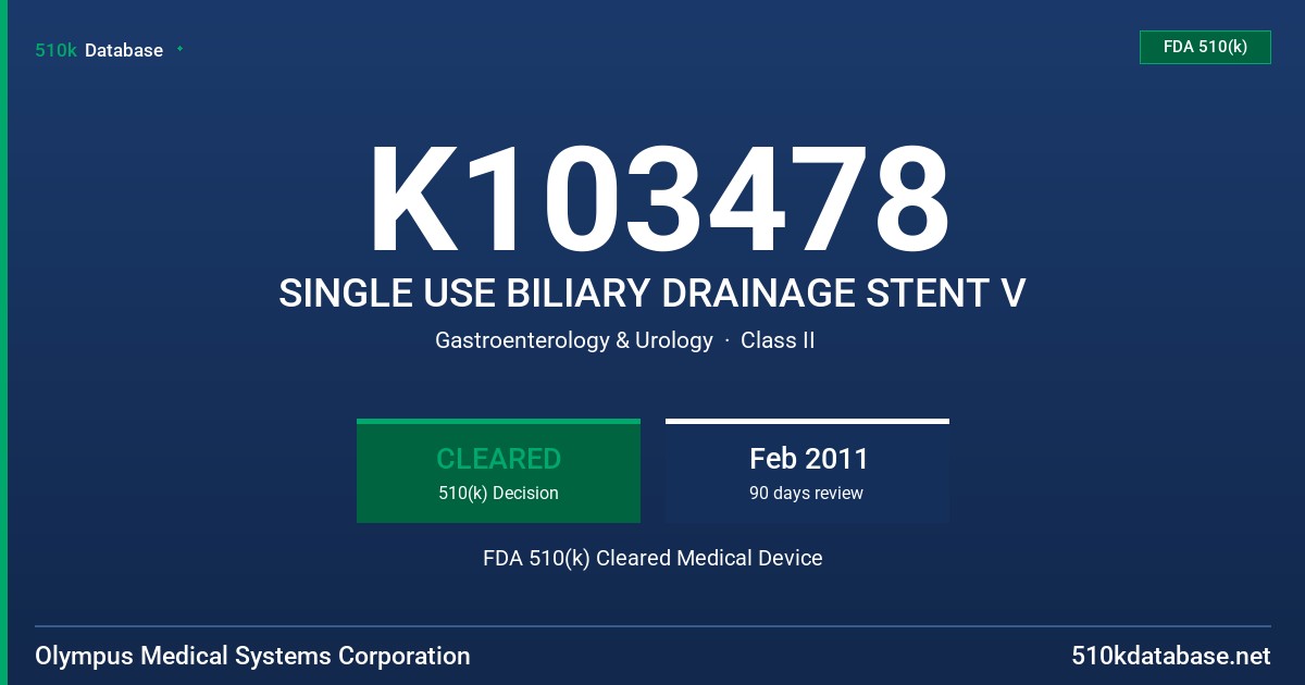 K103478 SINGLE USE BILIARY DRAINAGE STENT V FDA 510(k) Cleared Medical Device
