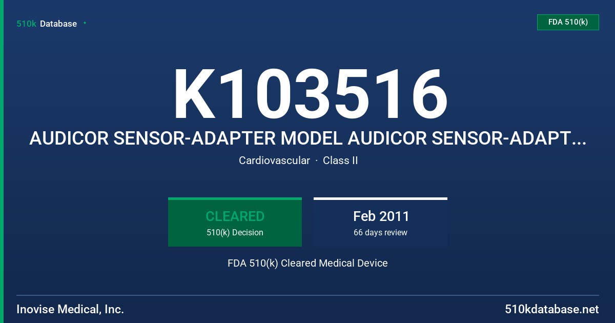 K103516 AUDICOR SENSOR-ADAPTER MODEL AUDICOR SENSOR-ADAPTER 4.0 FDA 510(k) Cleared Medical Device