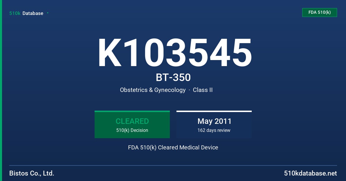 K103545 BT-350 FDA 510(k) Cleared Medical Device