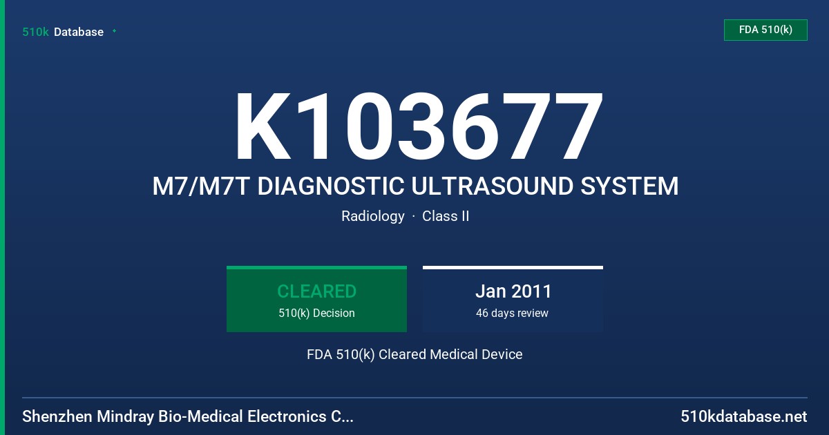 K103677 M7/M7T DIAGNOSTIC ULTRASOUND SYSTEM FDA 510(k) Cleared Medical Device