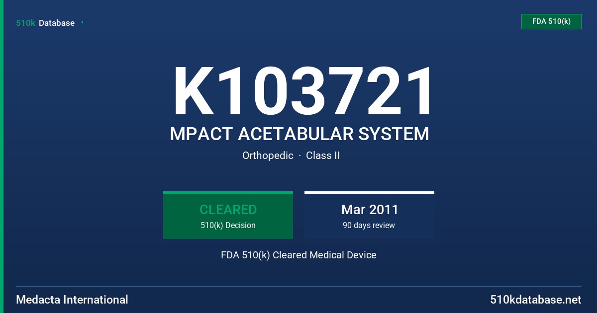 K103721 MPACT ACETABULAR SYSTEM FDA 510(k) Cleared Medical Device