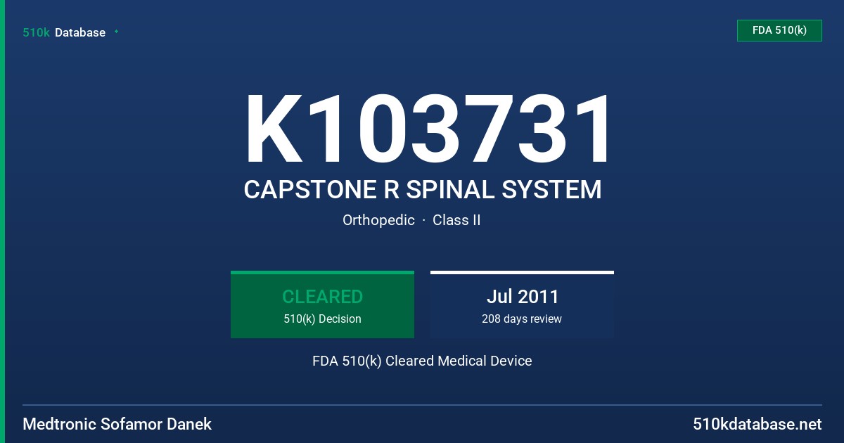 K103731 CAPSTONE R SPINAL SYSTEM FDA 510(k) Cleared Medical Device