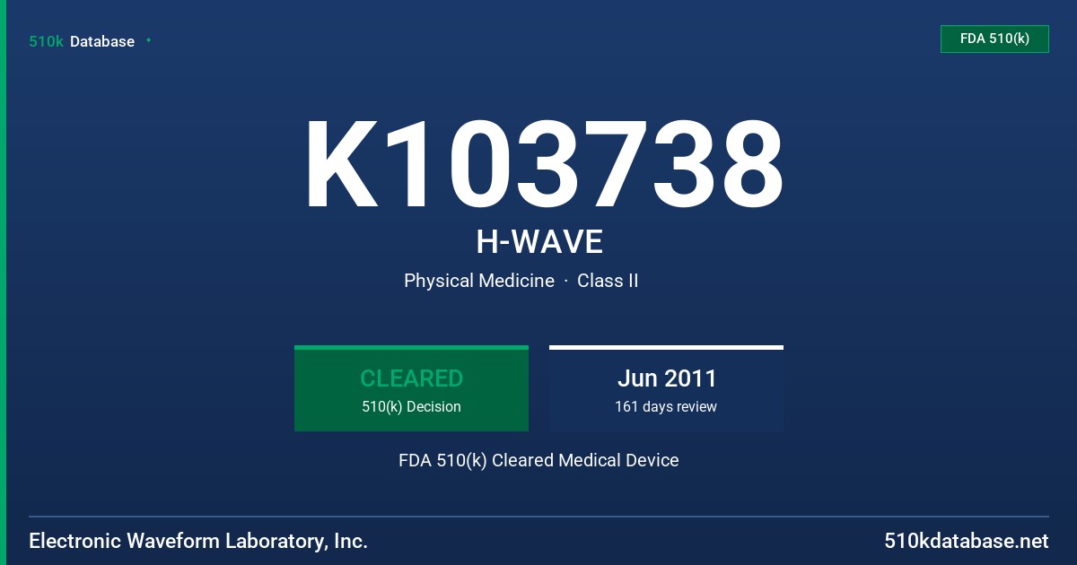 K103738 H-WAVE FDA 510(k) Cleared Medical Device