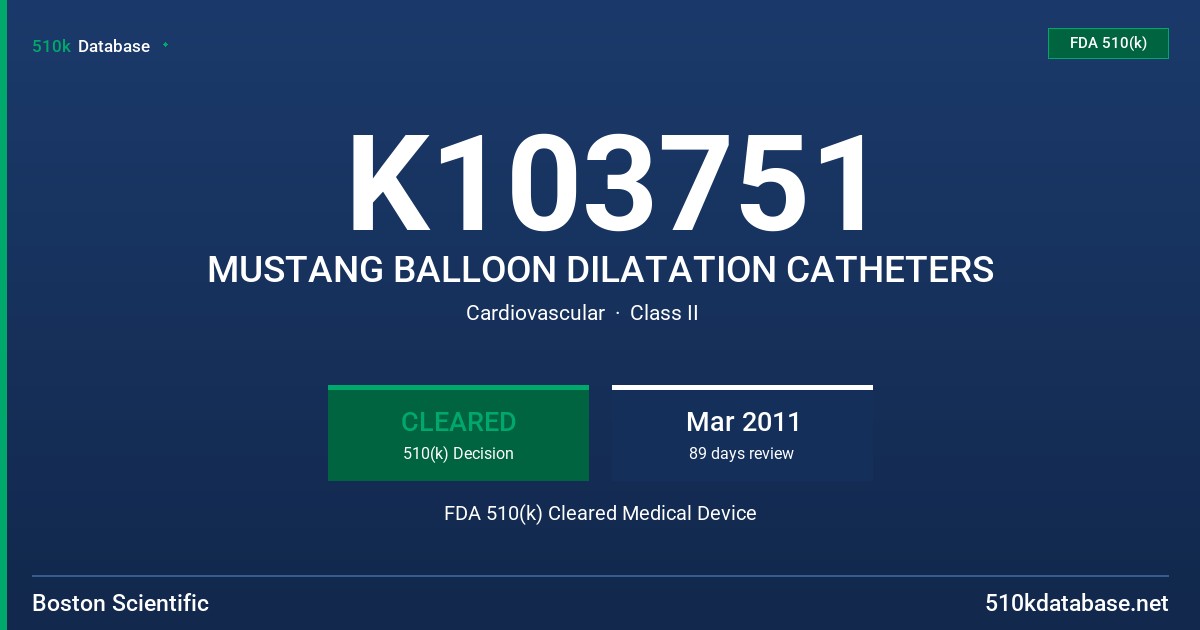 K103751 MUSTANG BALLOON DILATATION CATHETERS FDA 510(k) Cleared Medical Device