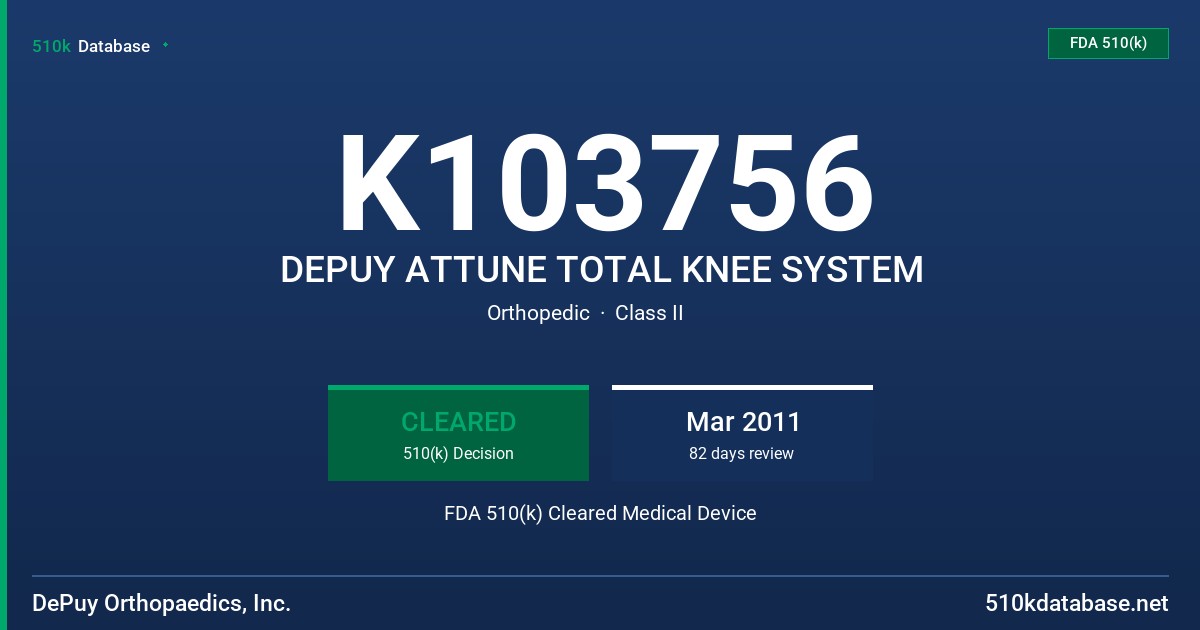 K103756 DEPUY ATTUNE TOTAL KNEE SYSTEM FDA 510(k) Cleared Medical Device