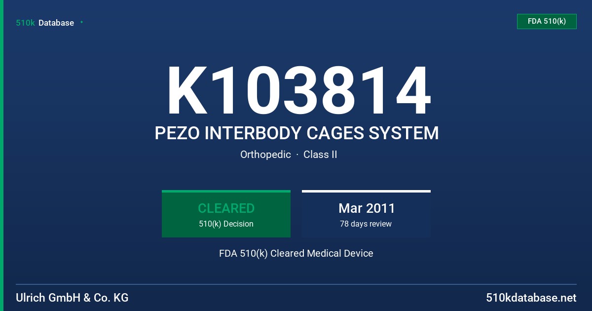 K103814 PEZO INTERBODY CAGES SYSTEM FDA 510(k) Cleared Medical Device