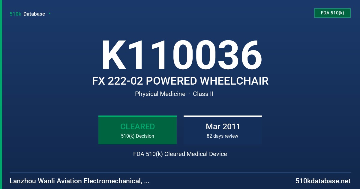 K110036 FX 222-02 POWERED WHEELCHAIR FDA 510(k) Cleared Medical Device