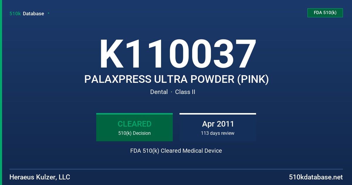 K110037 PALAXPRESS ULTRA POWDER (PINK) FDA 510(k) Cleared Medical Device