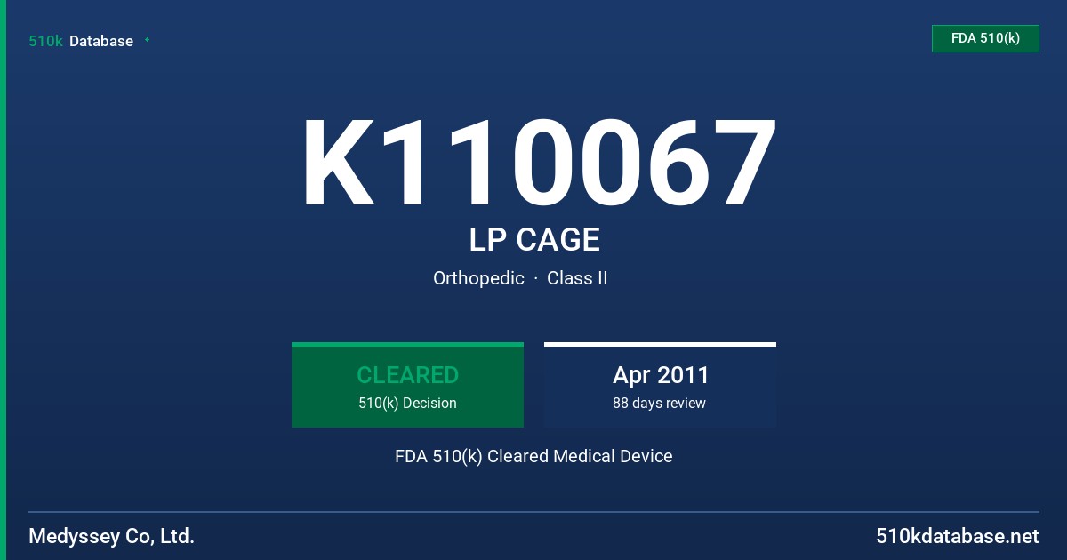 K110067 LP CAGE FDA 510(k) Cleared Medical Device