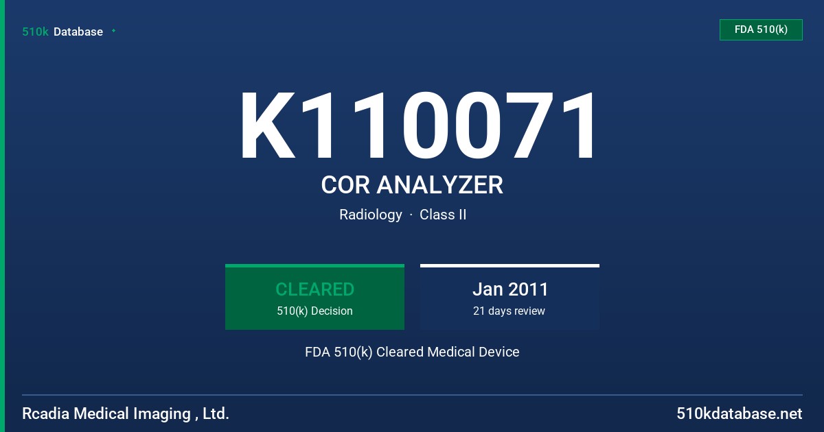 K110071 COR ANALYZER FDA 510(k) Cleared Medical Device