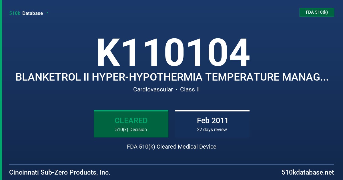 K110104 BLANKETROL II HYPER-HYPOTHERMIA TEMPERATURE MANAGMENT SYSTEM FDA 510(k) Cleared Medical Device