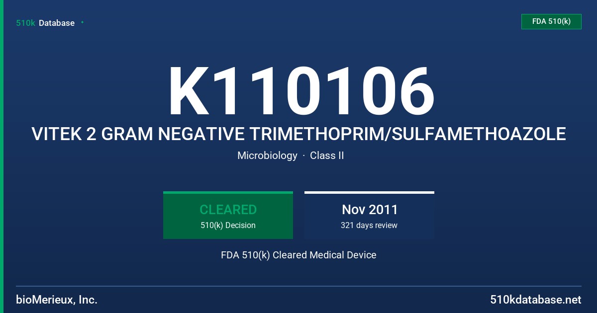 K110106 VITEK 2 GRAM NEGATIVE TRIMETHOPRIM/SULFAMETHOAZOLE FDA 510(k) Cleared Medical Device