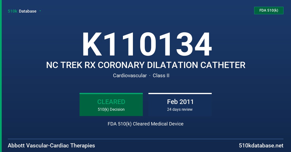 K110134 NC TREK RX CORONARY DILATATION CATHETER FDA 510(k) Cleared Medical Device