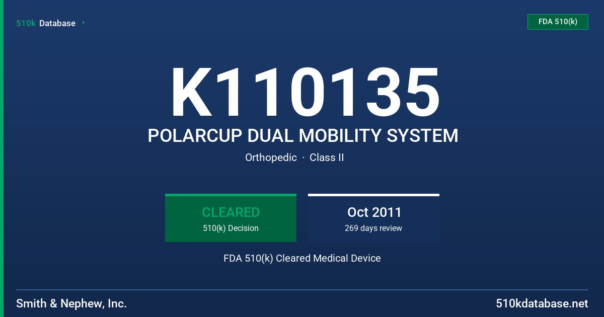 K110135 POLARCUP DUAL MOBILITY SYSTEM FDA 510(k) Cleared Medical Device