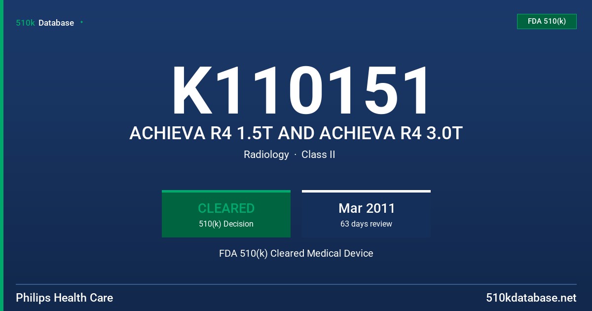 K110151 ACHIEVA R4 1.5T AND ACHIEVA R4 3.0T FDA 510(k) Cleared Medical Device
