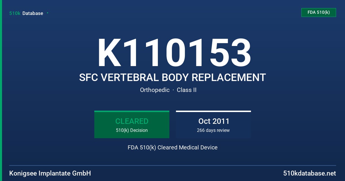K110153 SFC VERTEBRAL BODY REPLACEMENT FDA 510(k) Cleared Medical Device