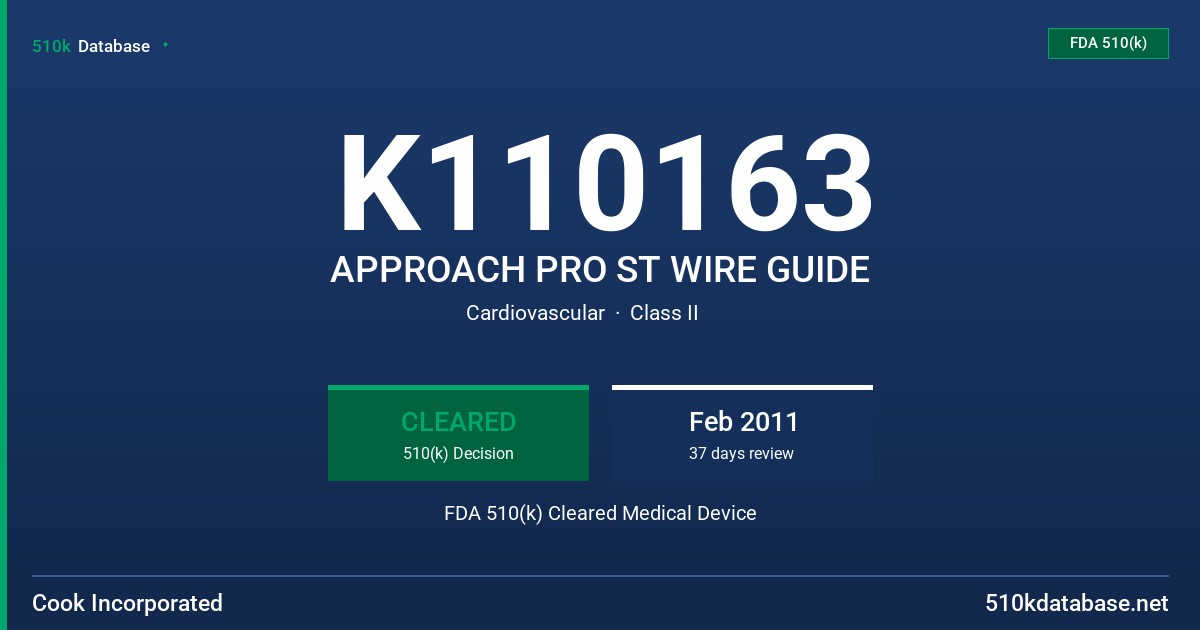 K110163 APPROACH PRO ST WIRE GUIDE FDA 510(k) Cleared Medical Device