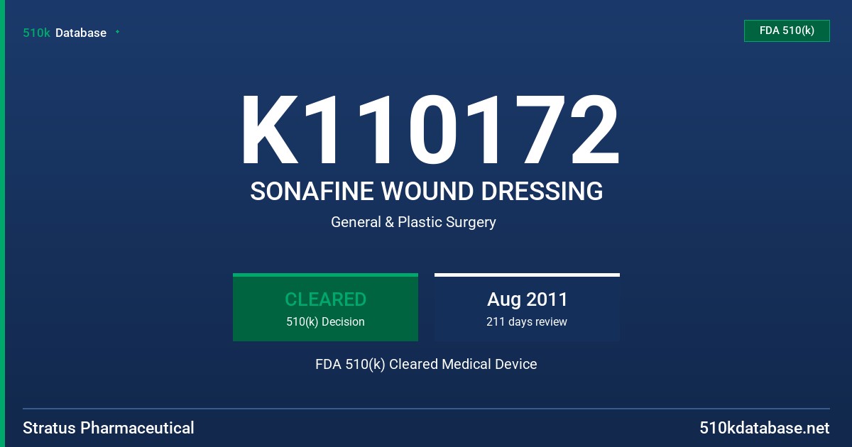 K110172 SONAFINE WOUND DRESSING FDA 510(k) Cleared Medical Device