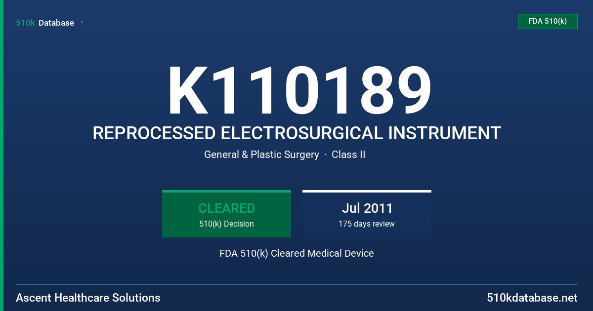 K110189 REPROCESSED ELECTROSURGICAL INSTRUMENT FDA 510(k) Cleared Medical Device