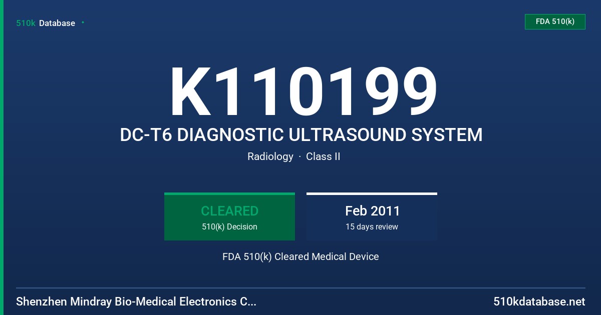 K110199 DC-T6 DIAGNOSTIC ULTRASOUND SYSTEM FDA 510(k) Cleared Medical Device