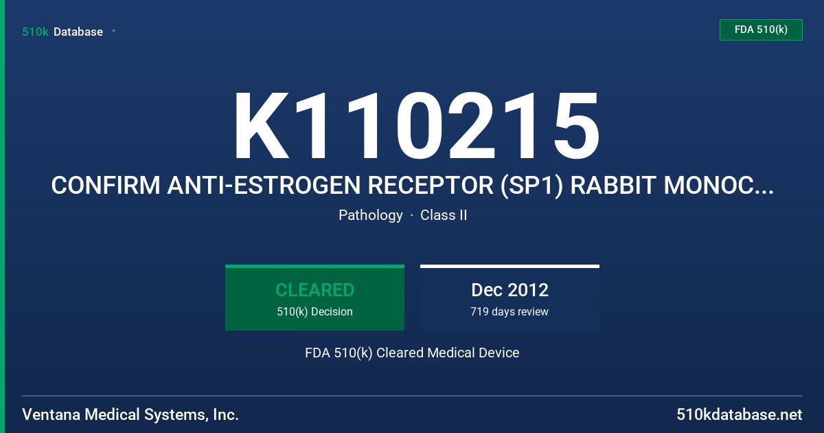 K110215 CONFIRM ANTI-ESTROGEN RECEPTOR (SP1) RABBIT MONOCLONAL PRIMARY ANTIBODY FDA 510(k) Cleared Medical Device
