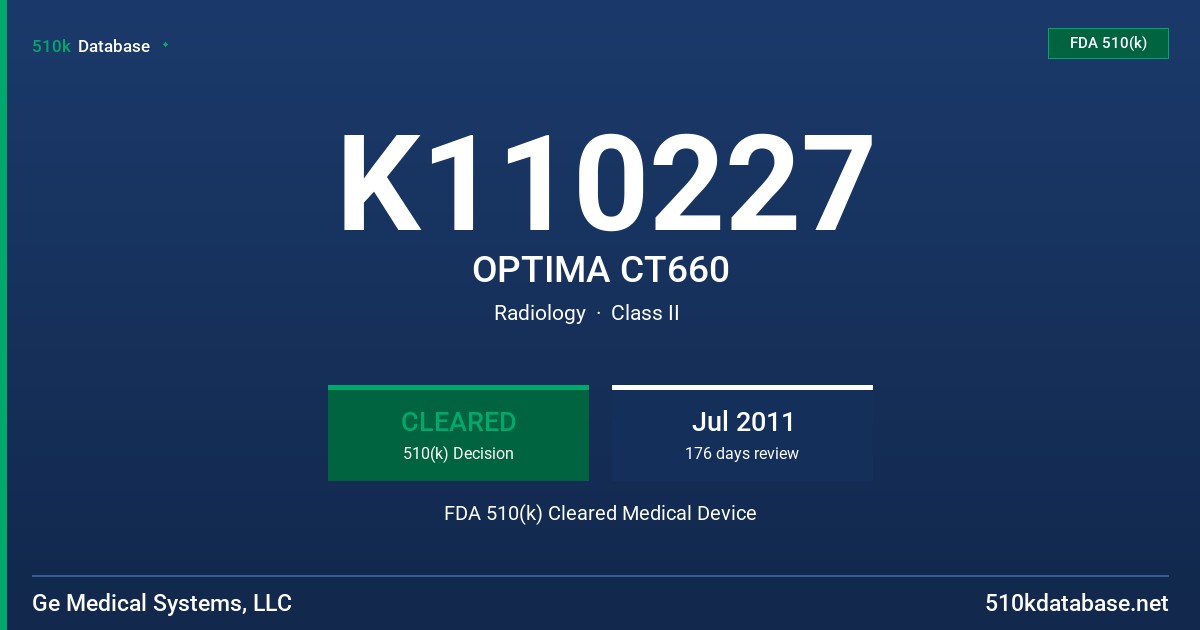 K110227 OPTIMA CT660 FDA 510(k) Cleared Medical Device
