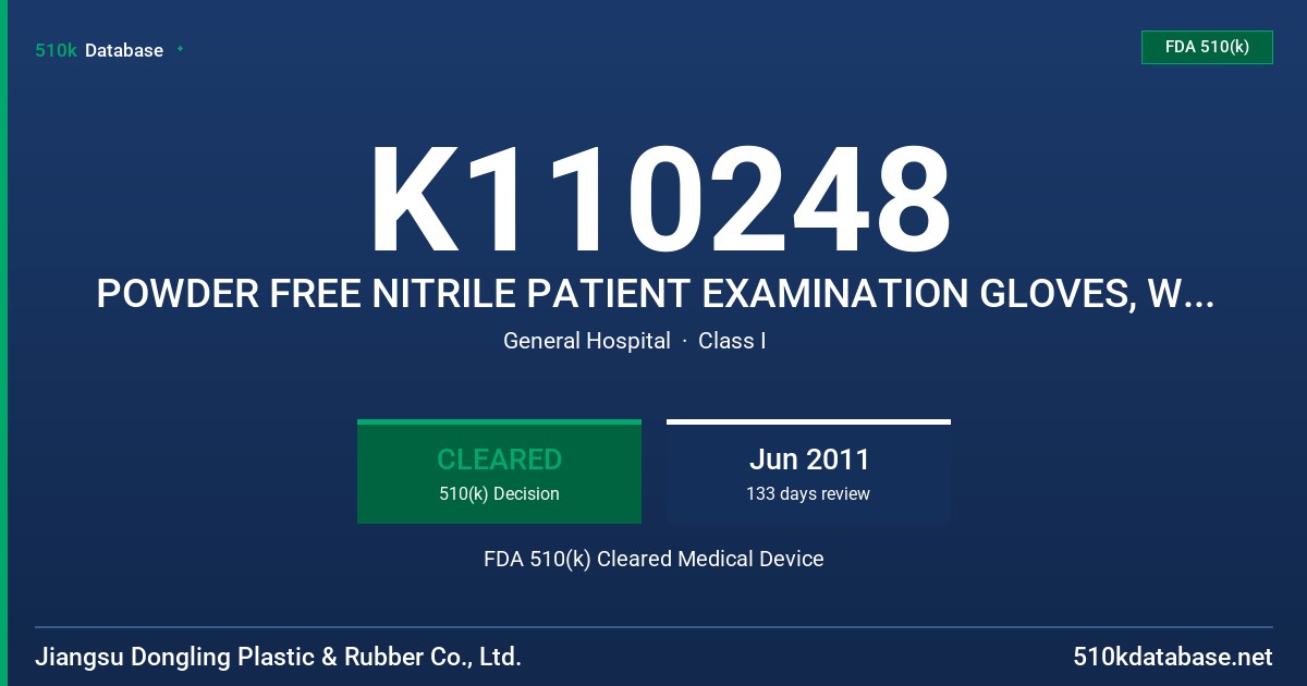 K110248 POWDER FREE NITRILE PATIENT EXAMINATION GLOVES, WHITE COLOR FDA 510(k) Cleared Medical Device