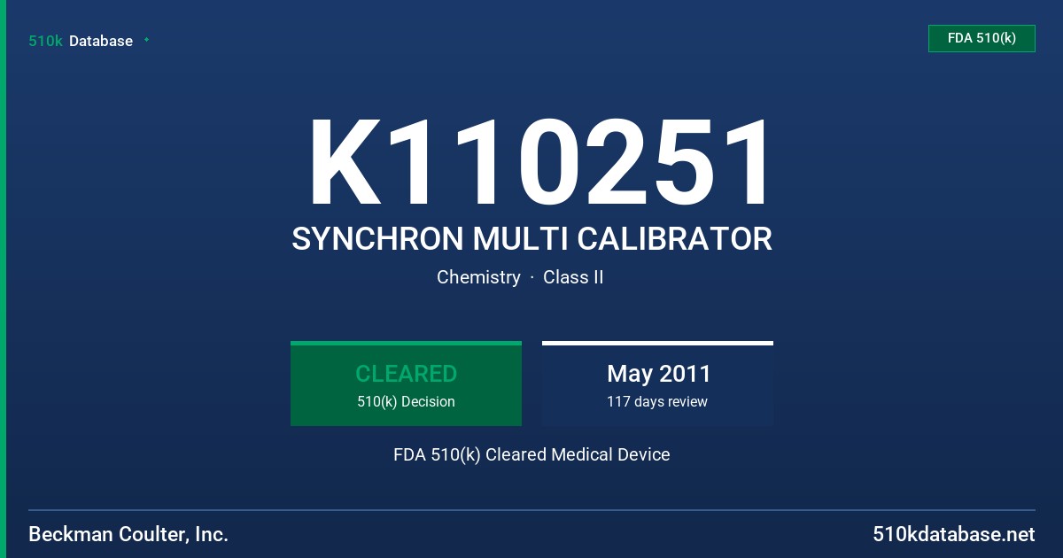 K110251 SYNCHRON MULTI CALIBRATOR FDA 510(k) Cleared Medical Device
