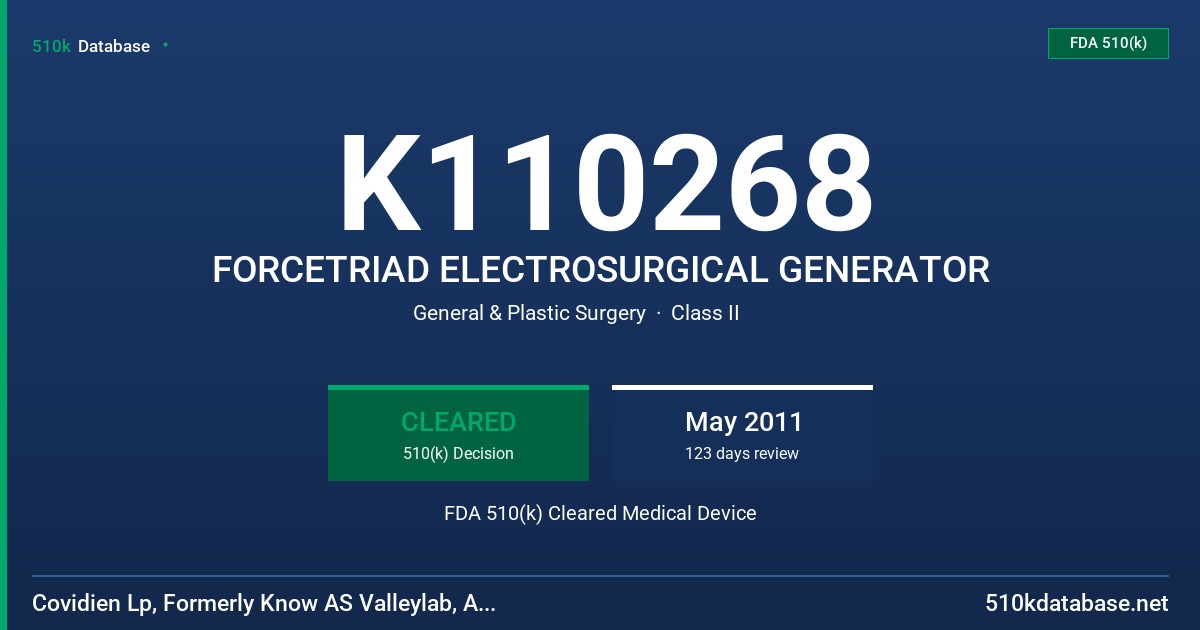 K110268 FORCETRIAD ELECTROSURGICAL GENERATOR FDA 510(k) Cleared Medical Device