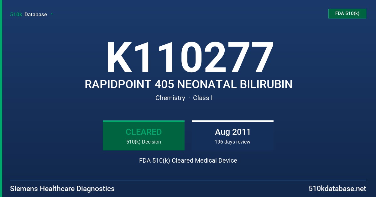 K110277 RAPIDPOINT 405 NEONATAL BILIRUBIN FDA 510(k) Cleared Medical Device