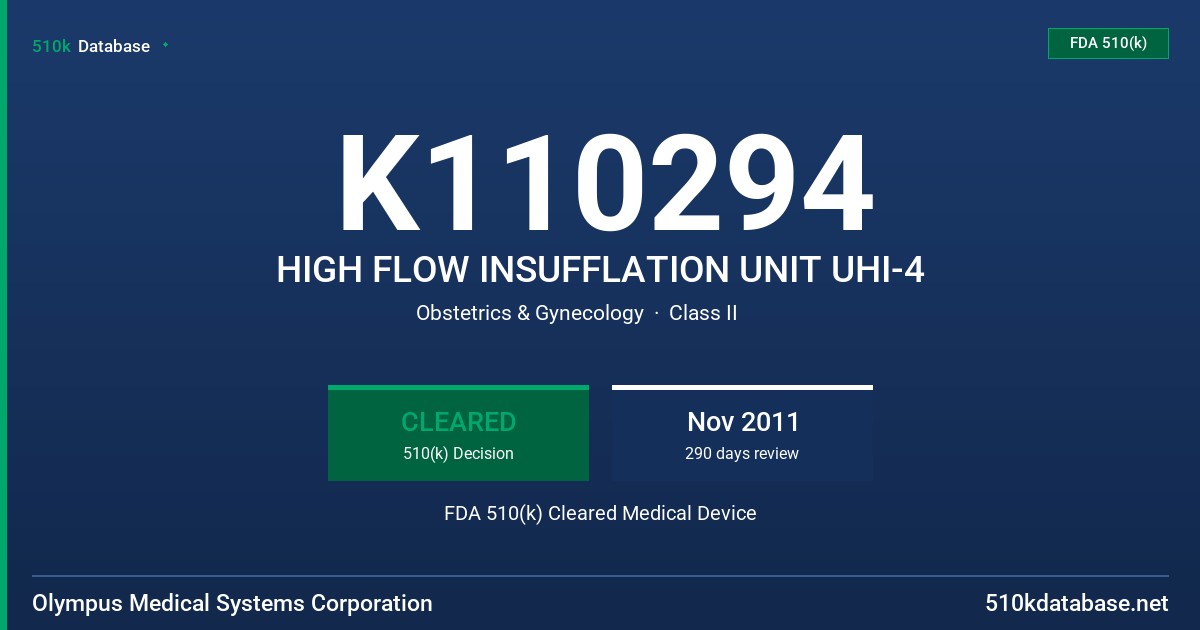 K110294 HIGH FLOW INSUFFLATION UNIT UHI-4 FDA 510(k) Cleared Medical Device