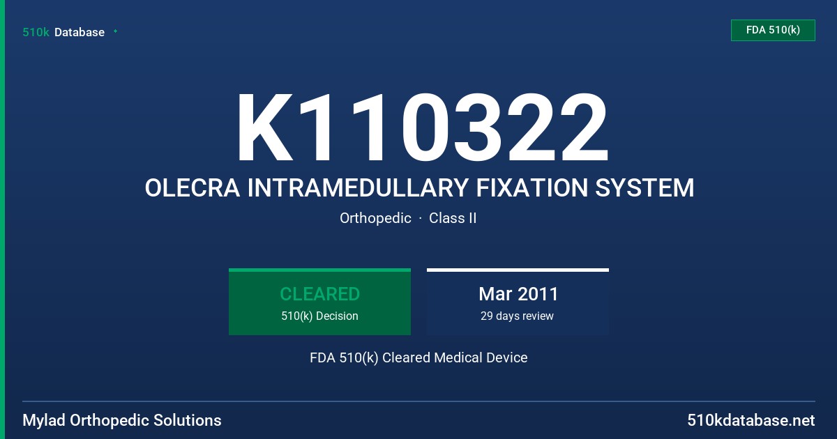 K110322 OLECRA INTRAMEDULLARY FIXATION SYSTEM FDA 510(k) Cleared Medical Device