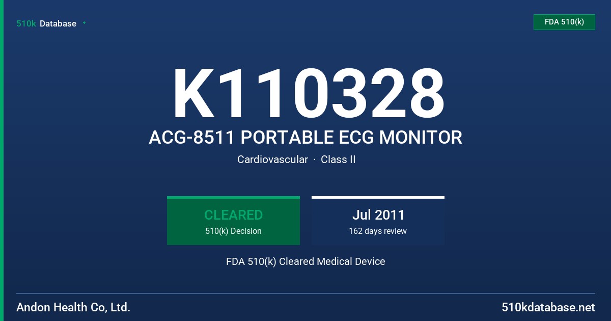 K110328 ACG-8511 PORTABLE ECG MONITOR FDA 510(k) Cleared Medical Device