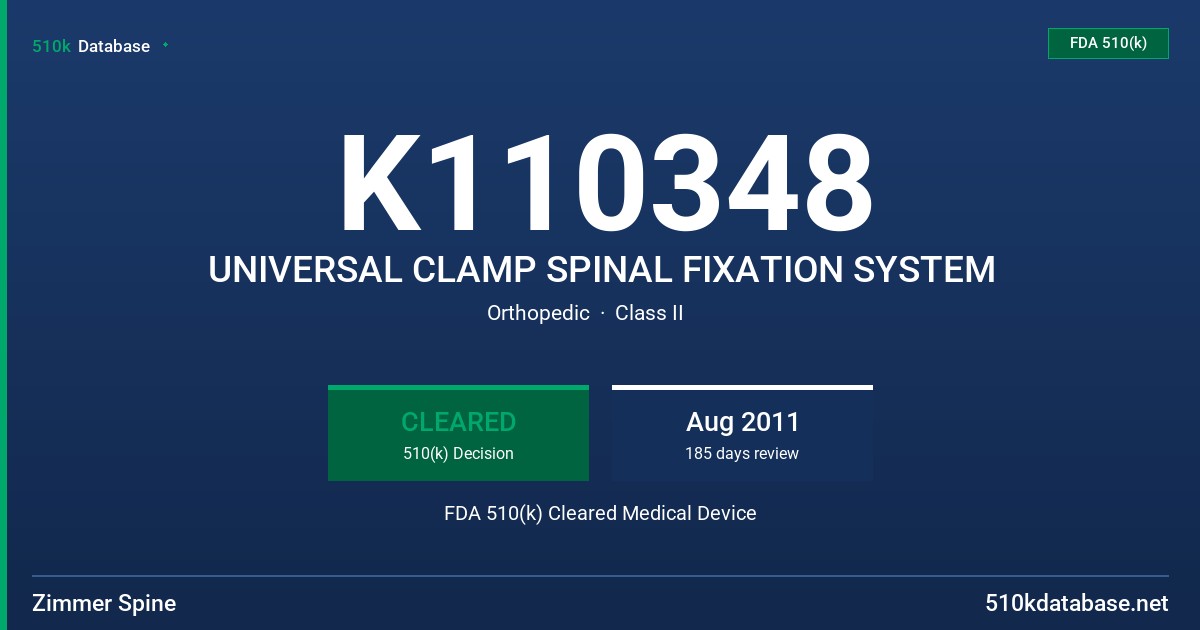 K110348 UNIVERSAL CLAMP SPINAL FIXATION SYSTEM FDA 510(k) Cleared Medical Device