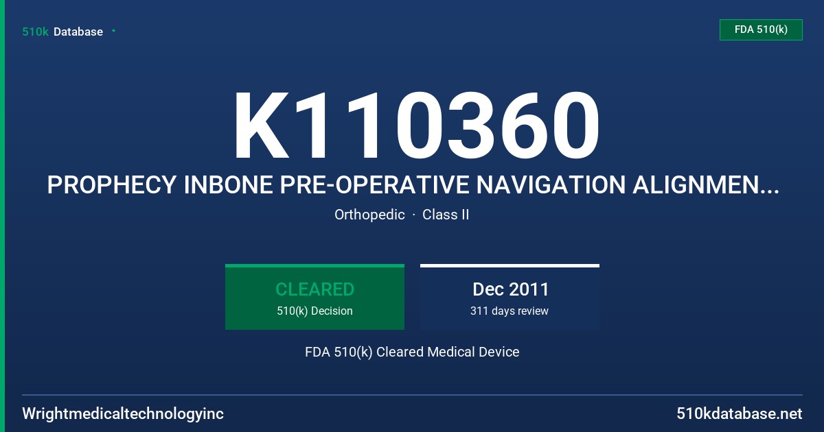 K110360 PROPHECY INBONE PRE-OPERATIVE NAVIGATION ALIGNMENT GUIDES FDA 510(k) Cleared Medical Device