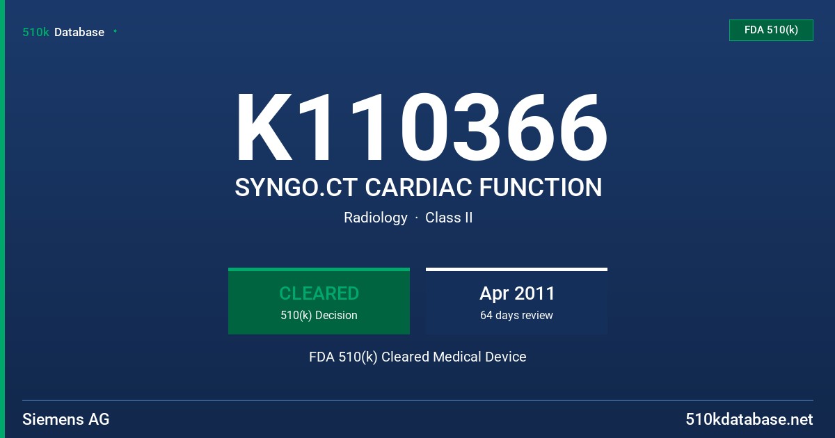K110366 SYNGO.CT CARDIAC FUNCTION FDA 510(k) Cleared Medical Device
