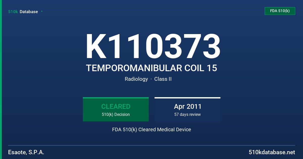 K110373 TEMPOROMANIBULAR COIL 15 FDA 510(k) Cleared Medical Device