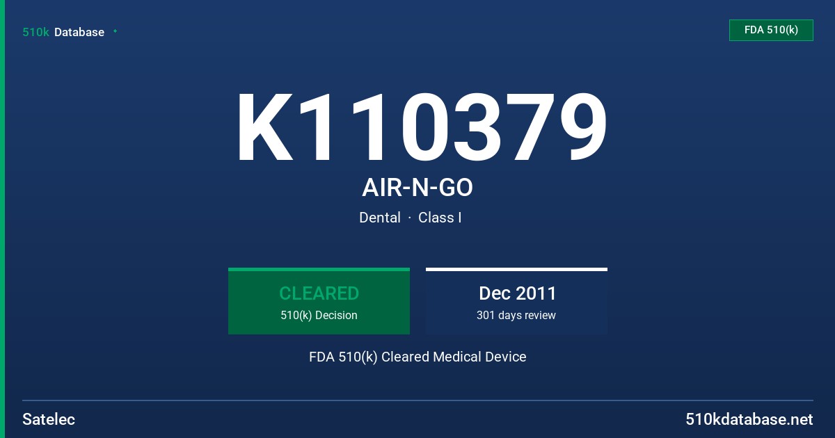 K110379 AIR-N-GO FDA 510(k) Cleared Medical Device
