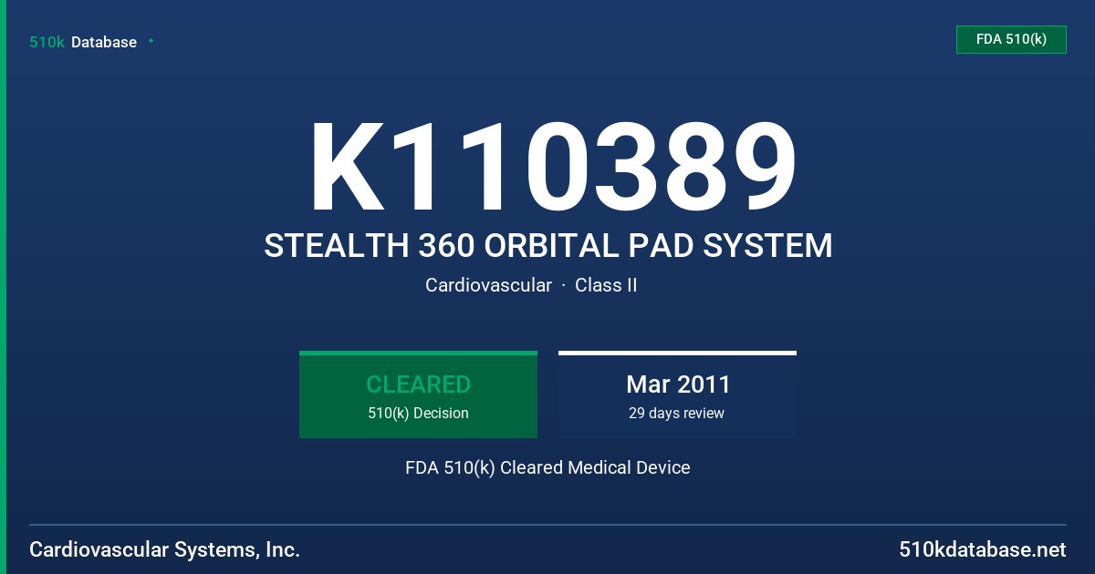 K110389 STEALTH 360 ORBITAL PAD SYSTEM FDA 510(k) Cleared Medical Device
