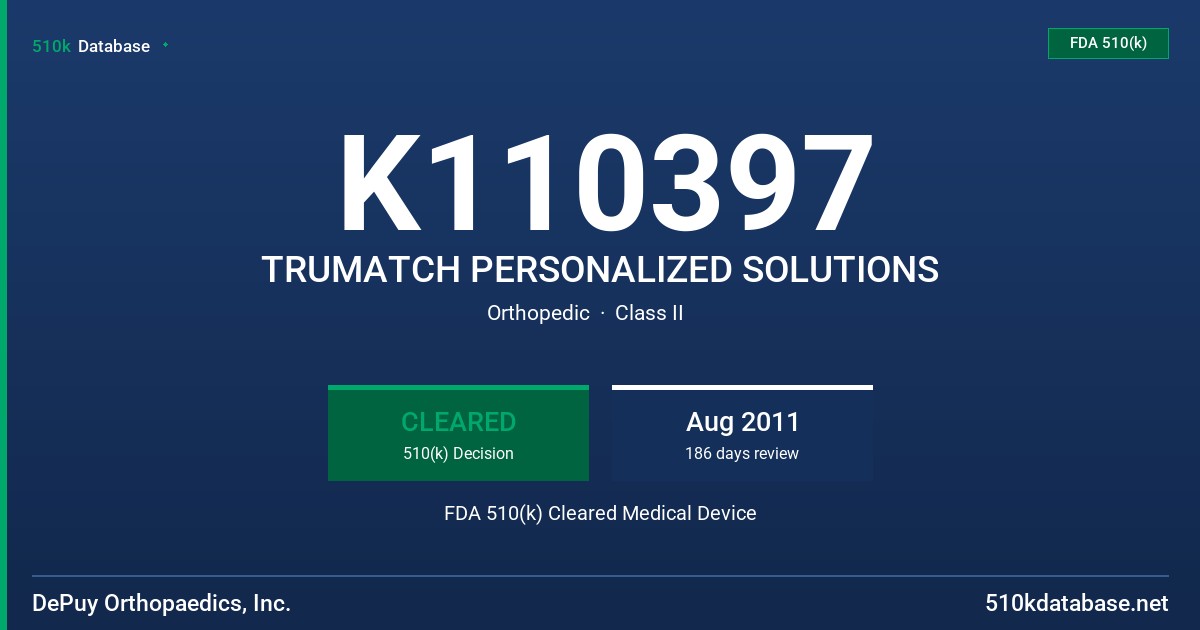 K110397 TRUMATCH PERSONALIZED SOLUTIONS FDA 510(k) Cleared Medical Device