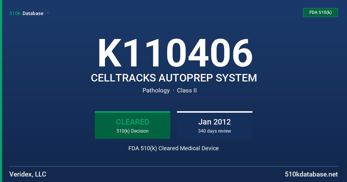 K110406 CELLTRACKS AUTOPREP SYSTEM FDA 510(k) Cleared Medical Device