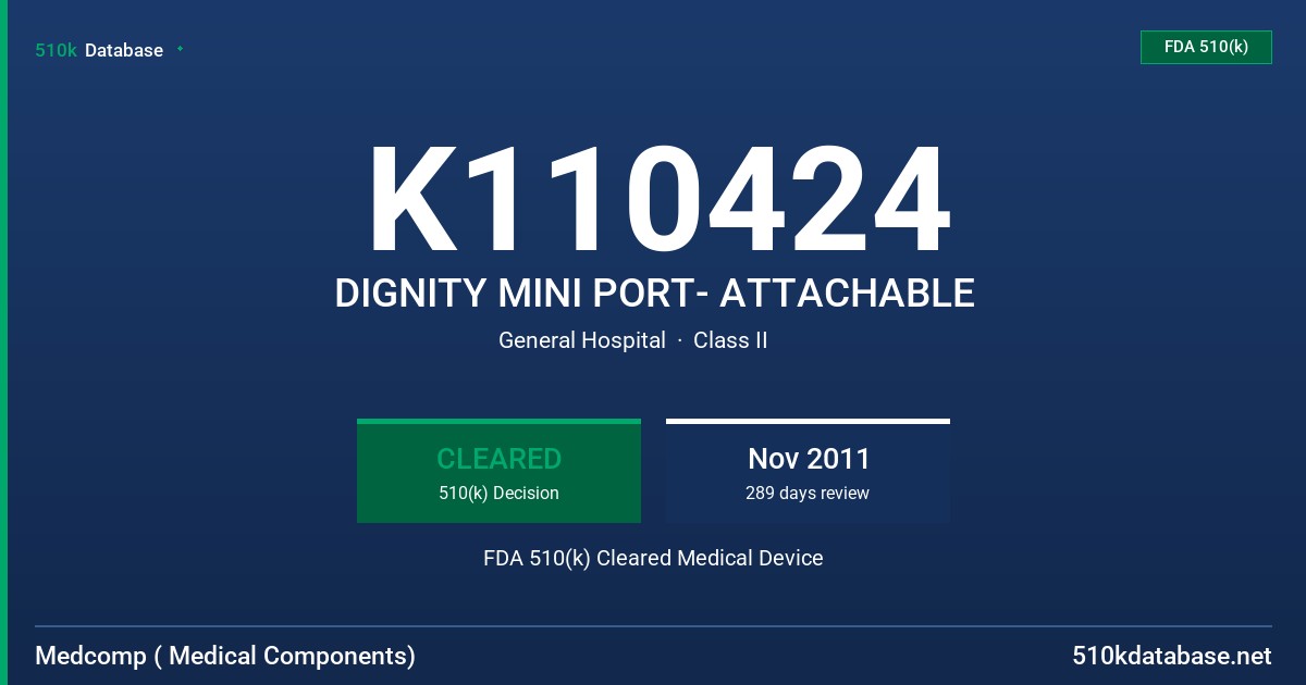 K110424 DIGNITY MINI PORT- ATTACHABLE FDA 510(k) Cleared Medical Device
