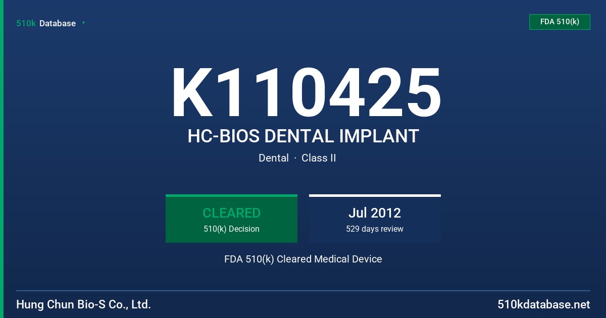 K110425 HC-BIOS DENTAL IMPLANT FDA 510(k) Cleared Medical Device