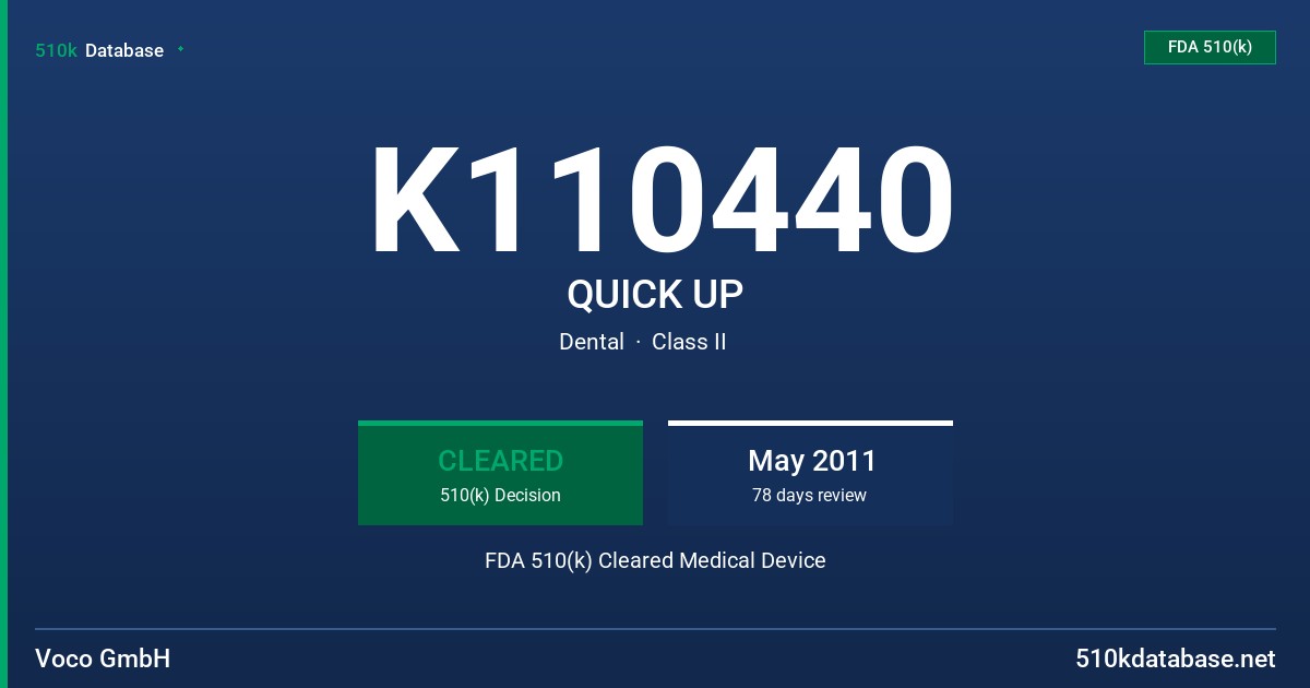 K110440 QUICK UP FDA 510(k) Cleared Medical Device