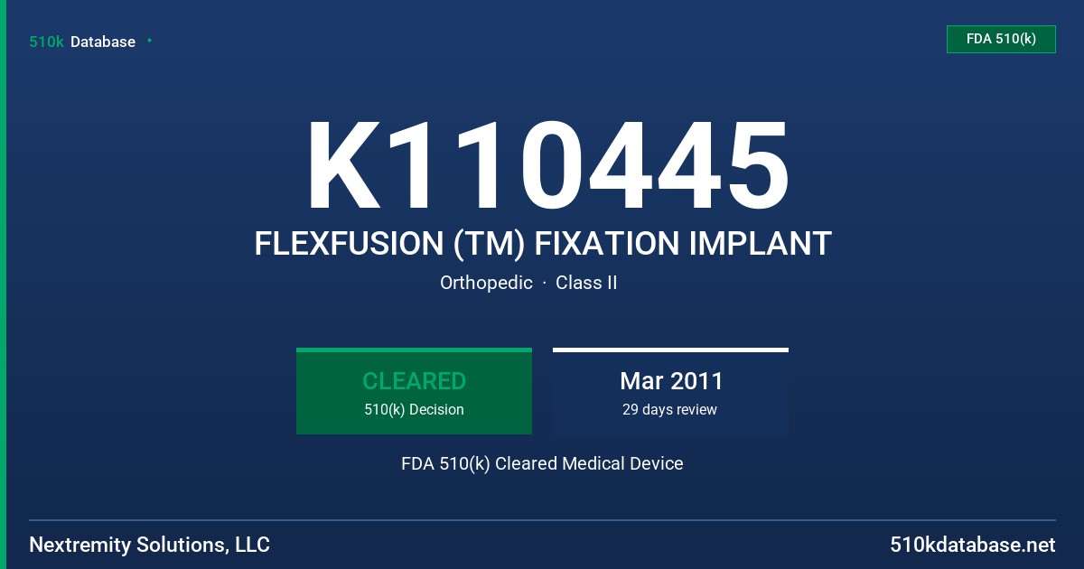 K110445 FLEXFUSION (TM) FIXATION IMPLANT FDA 510(k) Cleared Medical Device