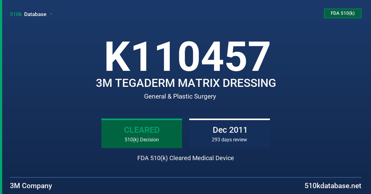 K110457 3M TEGADERM MATRIX DRESSING FDA 510(k) Cleared Medical Device