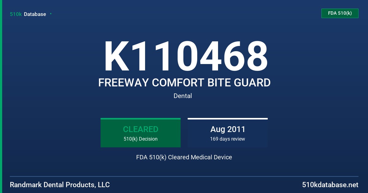 K110468 FREEWAY COMFORT BITE GUARD FDA 510(k) Cleared Medical Device