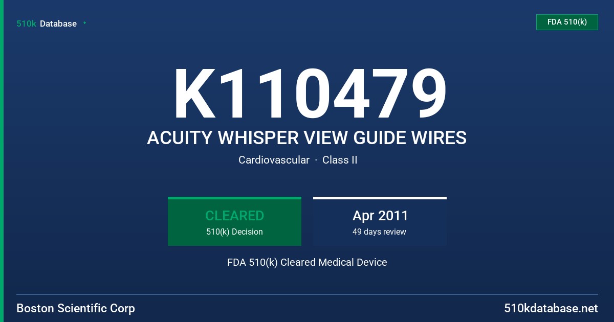 K110479 ACUITY WHISPER VIEW GUIDE WIRES FDA 510(k) Cleared Medical Device