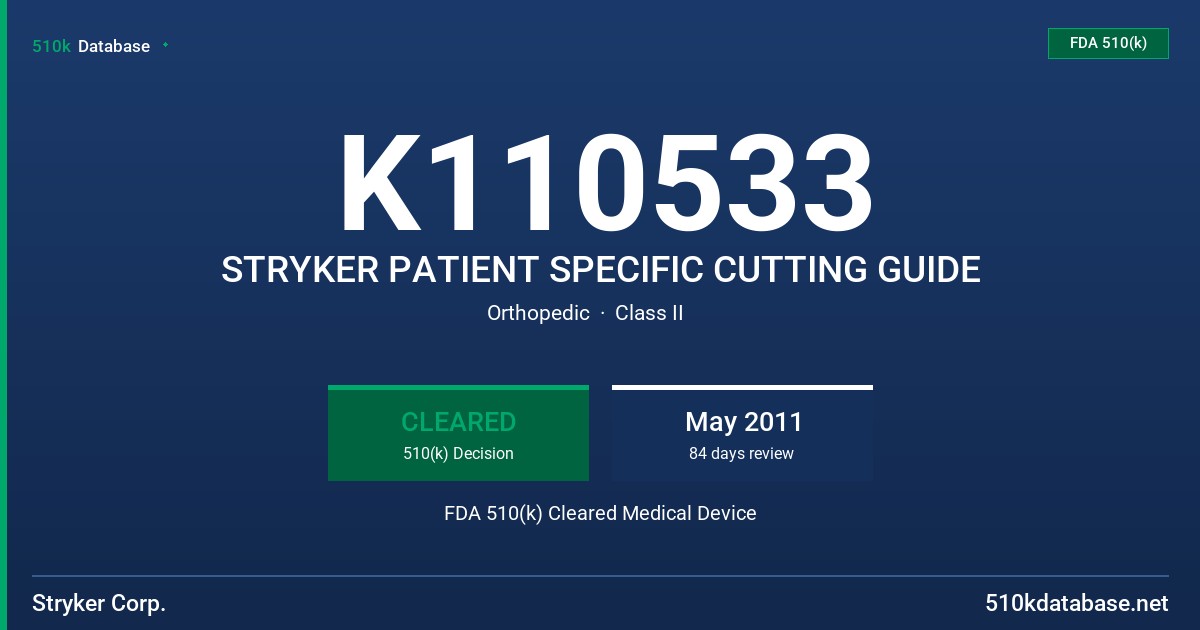 K110533 STRYKER PATIENT SPECIFIC CUTTING GUIDE FDA 510(k) Cleared Medical Device