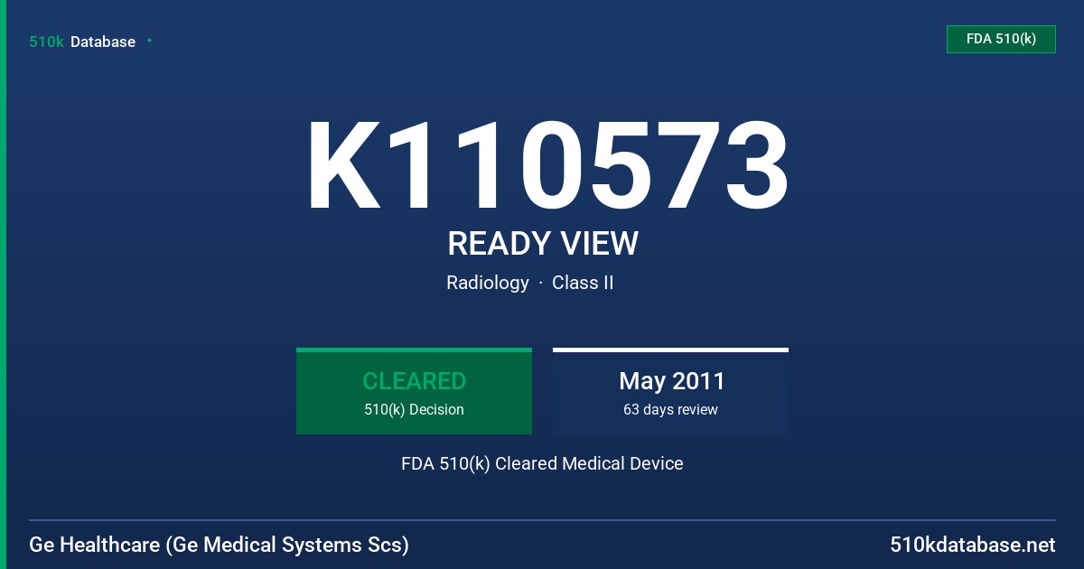 K110573 READY VIEW FDA 510(k) Cleared Medical Device